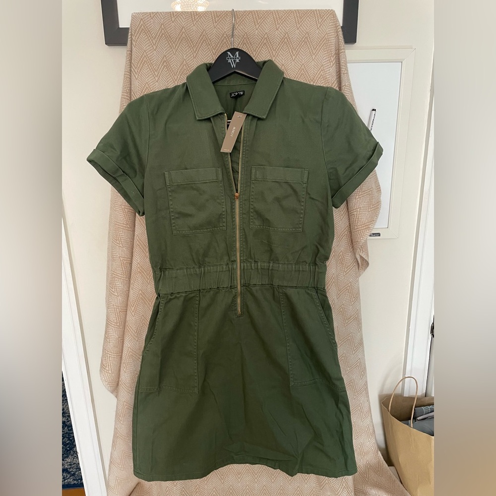 NWT J CREW Army Green Dress. Size 6.